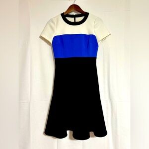 Kate Spade Colorblock Crepe Flip Mini Dress Blk, Blue, White Fit&Flare Designer